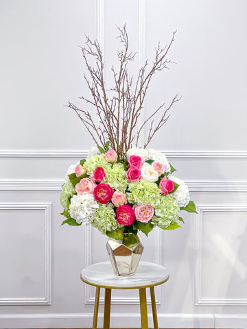 45-in Real Touch Hydrangea Rose Arrangement in Gold Vase